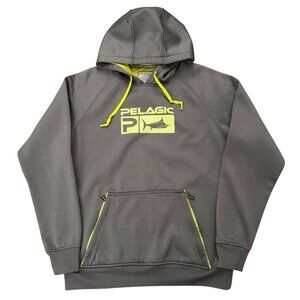 Pelagic Cyclone Hoodie Mens Size M Pullover Sweatshirt Zip Pocket Fishing Gray